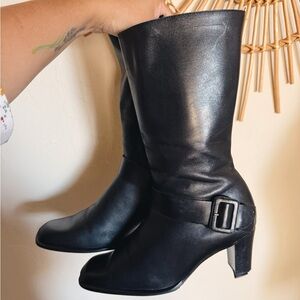 1990s Heeled Black Leather Boots